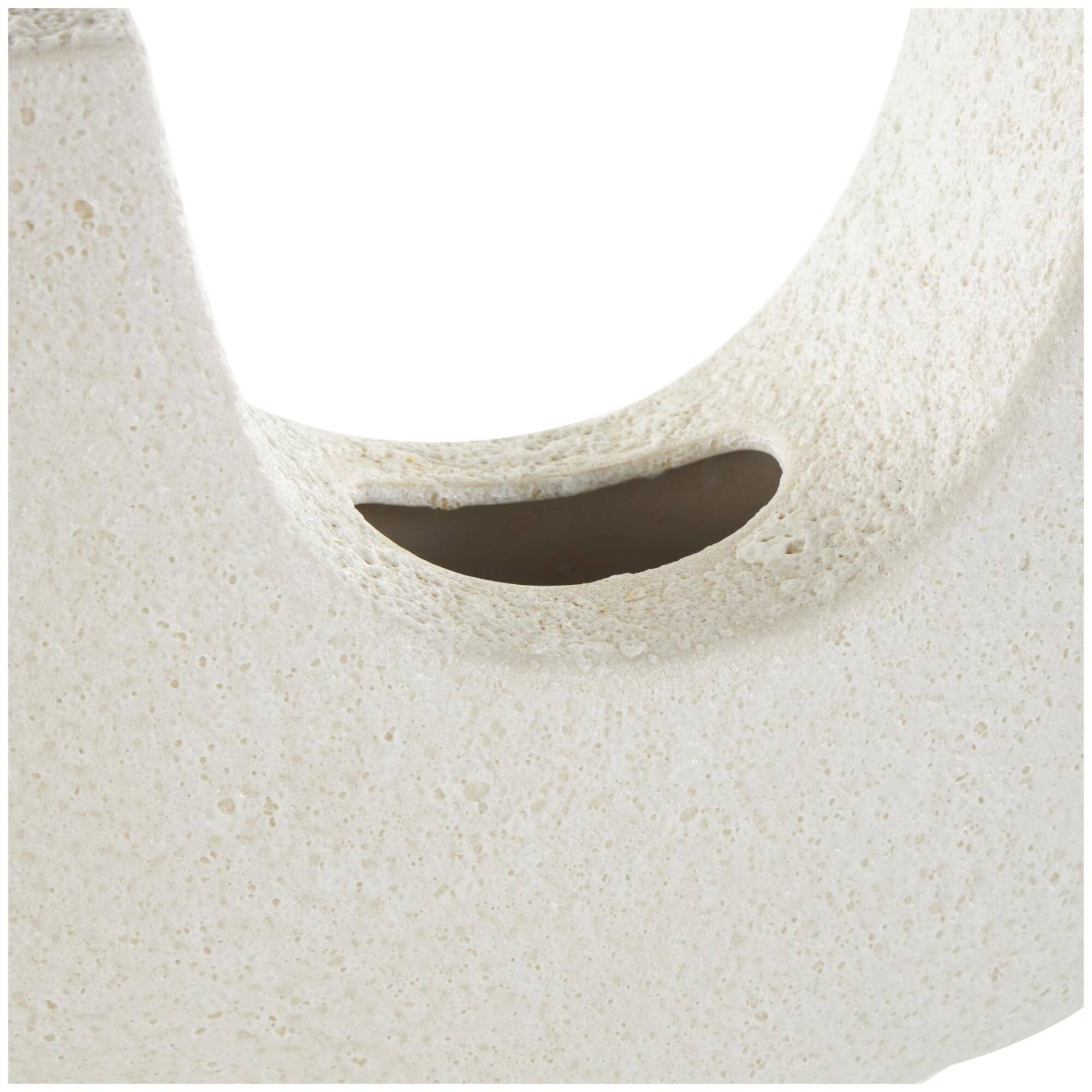 14" Speckled White Abstract Curved Ceramic Vase with Dual Openings